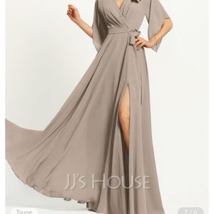 JJ’s House taupe bridesmaid dress